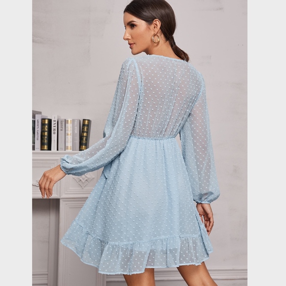 Swiss Dot Baby Blue Mini Dress - Picture 4 of 7